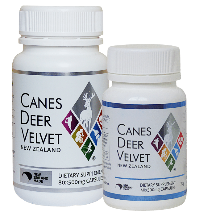 two bottles of canes deer velvet next to each other.