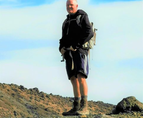 malcolm cane hiking on the tongariro crossing.